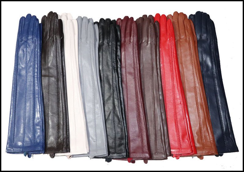 47cm Women's Velvet & Leather Long Gloves – Elegant Sheepskin Winter Warmth - 487EB8262F6541DA9C585D3E4CFFB18B