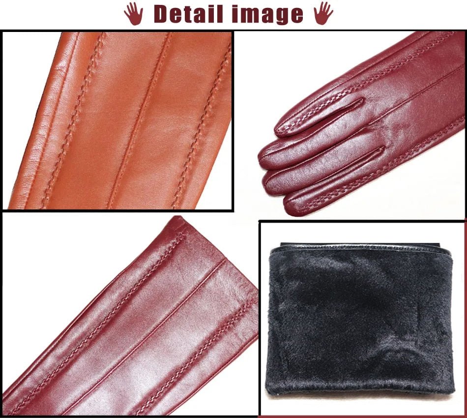 47cm Women's Velvet & Leather Long Gloves – Elegant Sheepskin Winter Warmth - 487EB8262F6541DA9C585D3E4CFFB18B