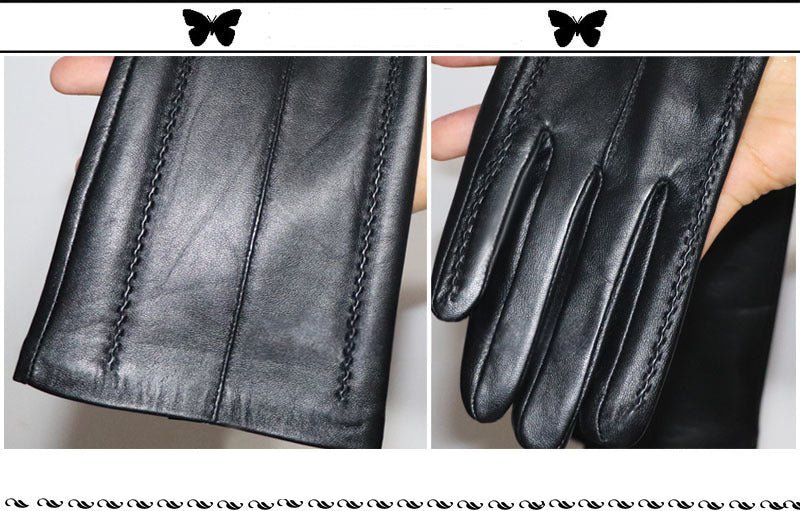 47cm Women's Velvet & Leather Long Gloves – Elegant Sheepskin Winter Warmth - 487EB8262F6541DA9C585D3E4CFFB18B