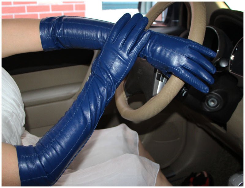 47cm Women's Velvet & Leather Long Gloves – Elegant Sheepskin Winter Warmth - 199B4C9E4DB646BA8106ABB0AA5F0E5E