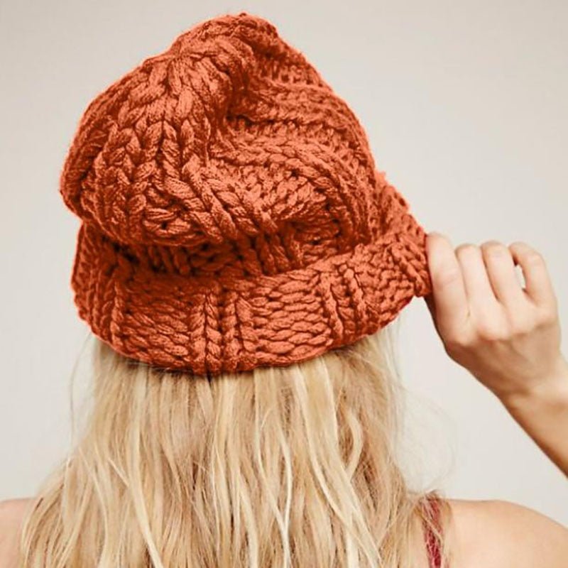 Faux Fur Knitted Beanie Hat – Chunky, Warm Winter Hat for Women - 9361B7D986864AEA89AA3AC8FEFA0F52