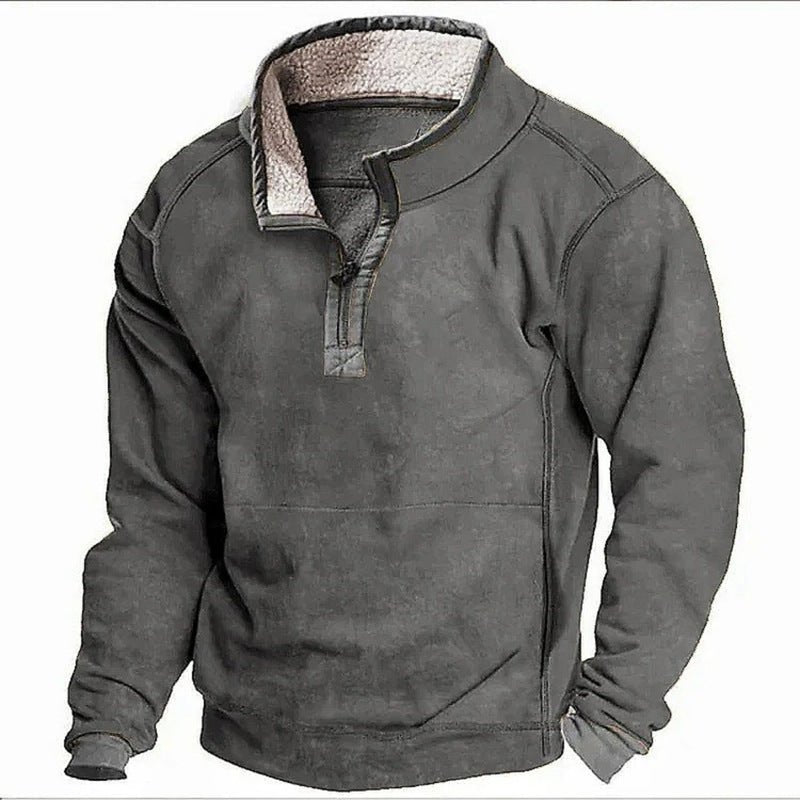 Men's Casual Hoodie with Stand Collar & Zipper – Fleece Lined Autumn/Winter Sweatshirt - 5746D7B09EF34182839FFB1AB72D3C4F