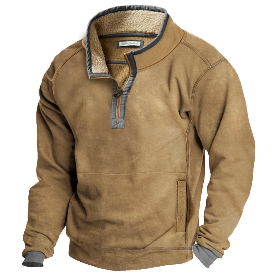 Men's Casual Hoodie with Stand Collar & Zipper – Fleece Lined Autumn/Winter Sweatshirt - B829F7EF78D2458D97F0B2FEA0E09225