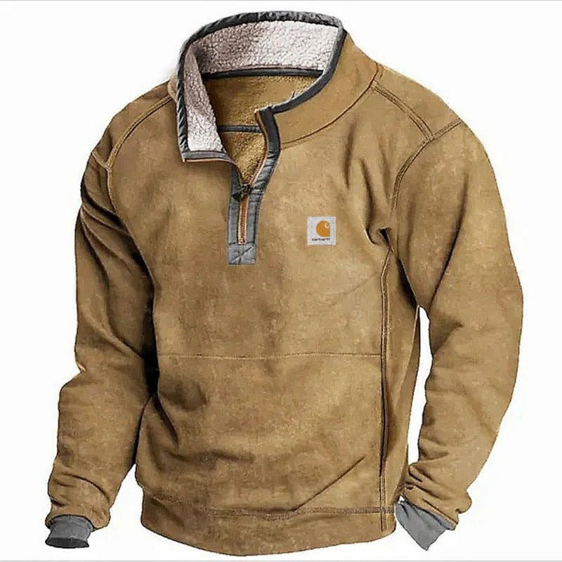 Men's Casual Hoodie with Stand Collar & Zipper – Fleece Lined Autumn/Winter Sweatshirt - D715578D5EF24E5DB7A91FD0D9237AF0