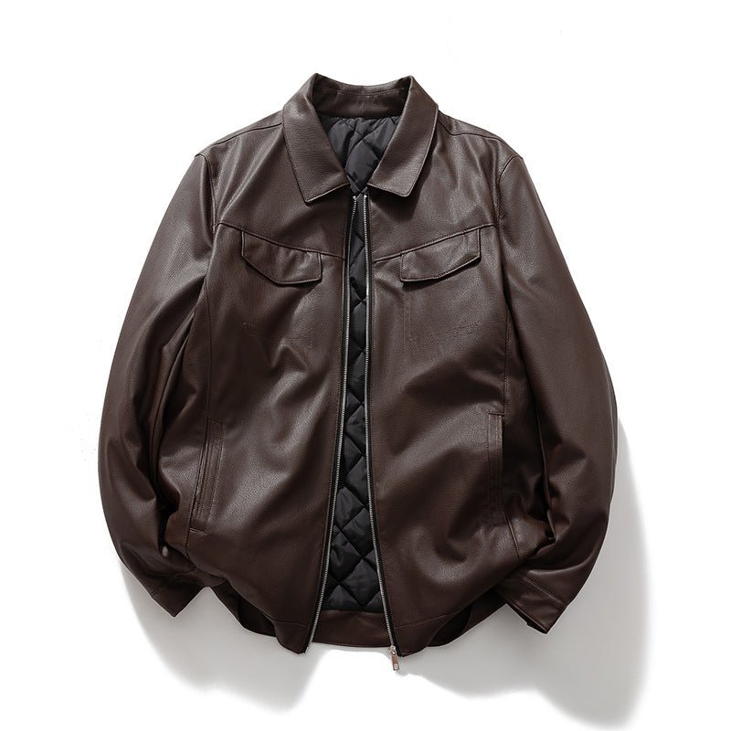 Men’s PU Winter Leather Jacket – Turn - down Collar Motorcycle Leather Jacket - 7264796987104A0EA6D0C4B34EECEB13