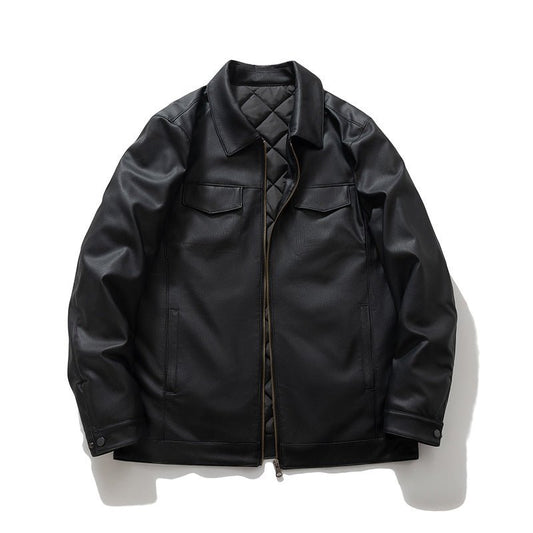 Men’s PU Winter Leather Jacket – Turn - down Collar Motorcycle Leather Jacket - 7264796987104A0EA6D0C4B34EECEB13