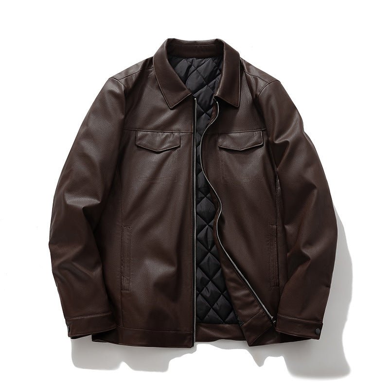 Men’s PU Winter Leather Jacket – Turn - down Collar Motorcycle Leather Jacket - 80B6BC5331A14AE78AF6A0DB7CF1CF4B