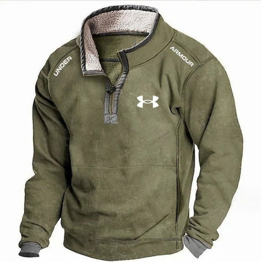 Men's Casual Hoodie with Stand Collar & Zipper – Fleece Lined Autumn/Winter Sweatshirt - B829F7EF78D2458D97F0B2FEA0E09225