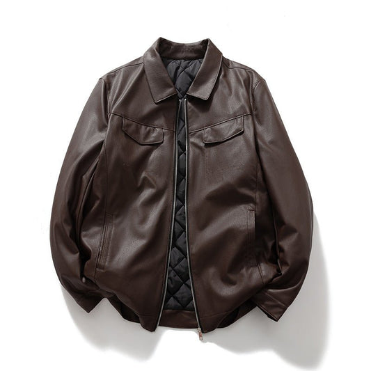 Men’s PU Winter Leather Jacket – Turn - down Collar Motorcycle Leather Jacket - 7264796987104A0EA6D0C4B34EECEB13